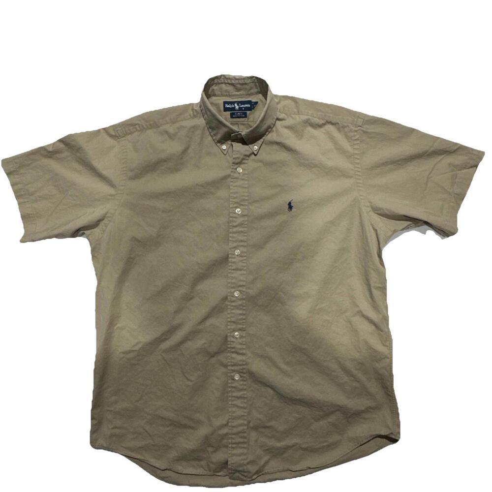 Ralph Lauren Size L Button Up Short Sleeve Shirt Men’s Brown Blake 100% Cotton